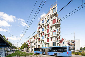 View of the building façade of the envelope factory in Munich