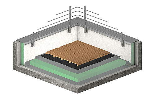 REGUPOL sound and drain 22 unter Holzterrassen