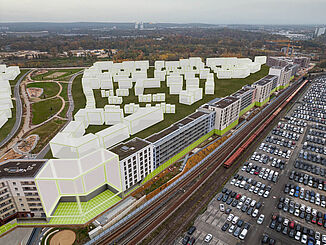 Bahnstrecke und Neubaugebiet in Lichtenreuth mit Körperschallentkopplung durch REGUPOL vibration für nachhaltiges Bauen.