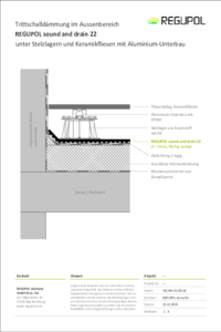 REGUPOL sound and drain 22 unter Stelzlagern und Keramikfliesen auf Tragprofilen
